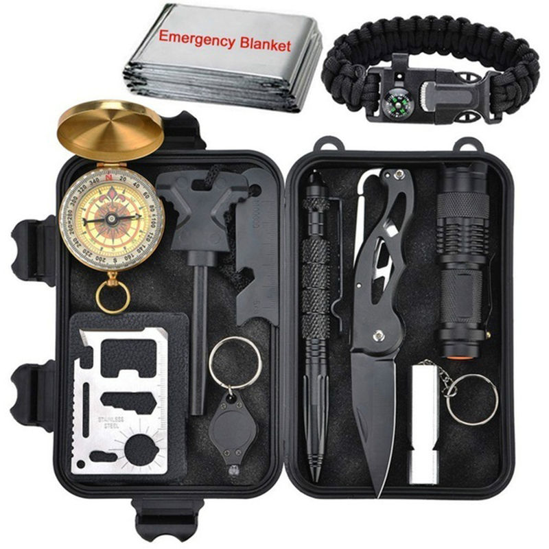 Asupermall - 12 in 1 Fire Fighting Equipment Adventure Survival First Aid Blanket Kit Multi-functional Survival Box