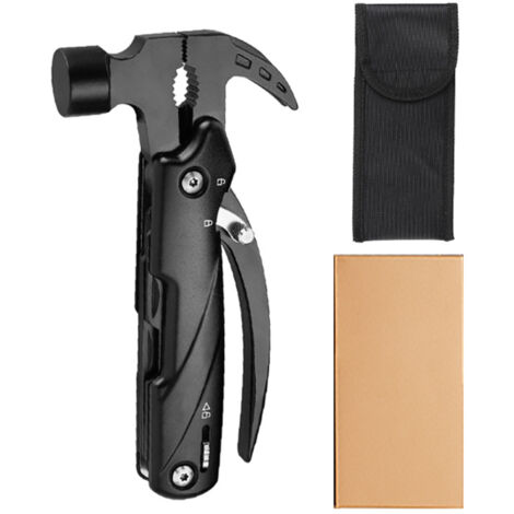 12-in-1 Multifunktionshammer mit Tasche, selbstverriegelndes Multifunktionswerkzeug, Edelstahl-Mehrzweckzange, Mehrzweckmesser für Outdoor, Camping und Reparaturen