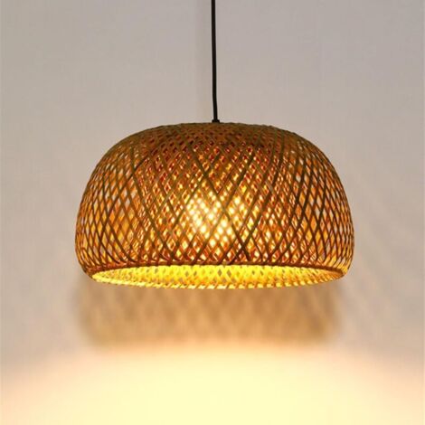 12-inch Bohemian Rattan Chandelier, E27 Wired Ceiling Pendant Light, Bamboo Wicker Chandelier for Kitchen Island, Living Room, Dining Room