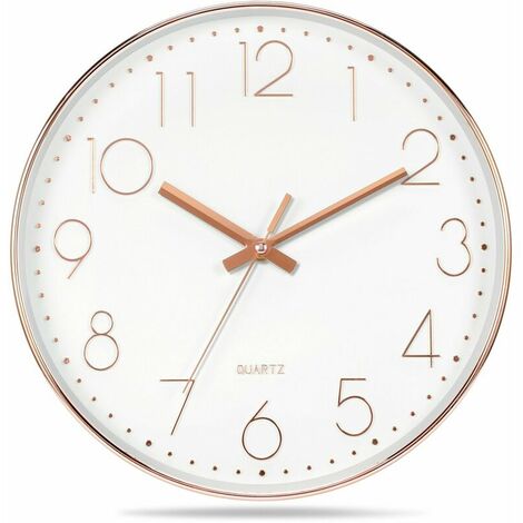 12 Inch Modern Quartz Silent Wall Clock with Arabic Numeral Wall Clocks without Checking Home Accessories Decoration (Rose Gold)