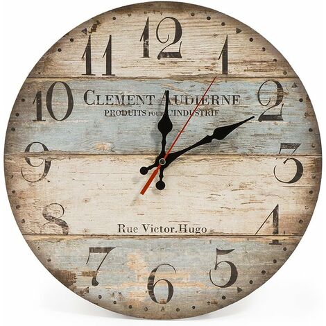 12 Inch Silent Vintage Round Wooden Wall Clock Arabic Numerals Rustic Chic Style Round Wooden Wall Clock for Home Decor (Victor Hugo)