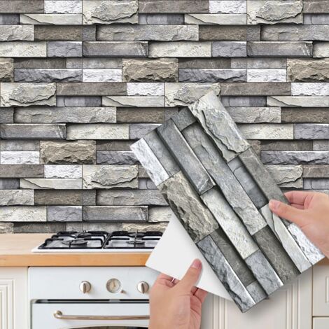 12 láminas de vinilo autoadhesivas impermeables con efecto azulejo para pared (15 cm x 30 cm)