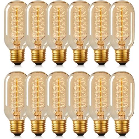 12 lampadine Edison T45 da 40 W, lampada a spirale retrò al tungsteno 220 V
