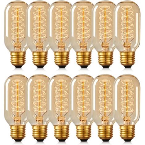12 lampadine Edison T45 da 40W, lampada a tungsteno a spirale retrò, 220V
