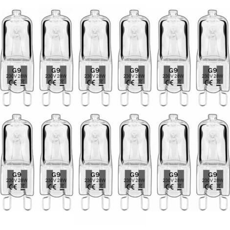 12 lámparas halógenas G9, G9 230 V, 28 W, 392 lm, blanco cálido 2800 K, lámparas de cápsula regulables, sin parpadeo [Clase energética G]
