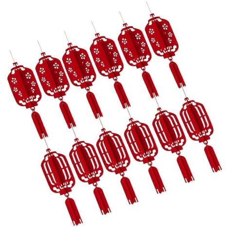 12 lanternes suspendues décoratives pour Nouvel An chinois, accessoires de fête du printemps, mini guirlandes lumineuses, lot de 12 petites décorations suspendues.