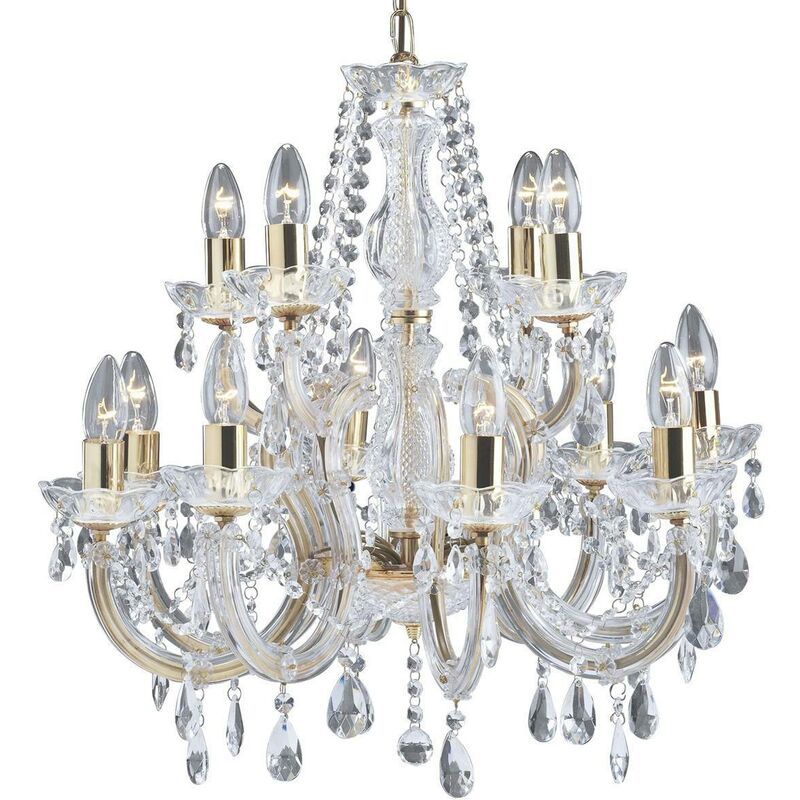 Marie Therese - Crystal Chandelier 12 Light Polished Brass Finish, E14 - Searchlight