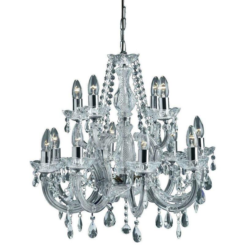 Marie Therese - Crystal Chandelier 12 Light Chrome Finish, E14 - Searchlight