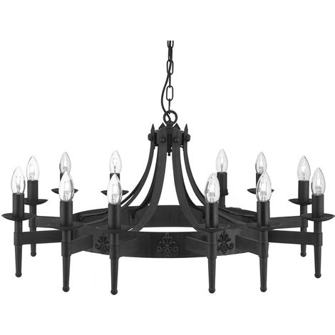 12 Light Matt Black Gothic Ceiling Fitting By Washington Lighting