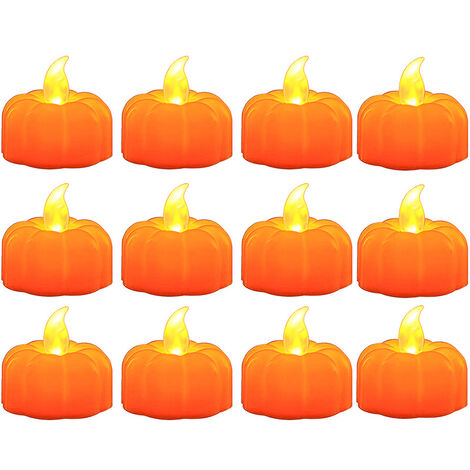 12 linternas de té de calabaza de otoño, velas Led sin llama de calabaza, decoraciones de Halloween de Acción de Gracias