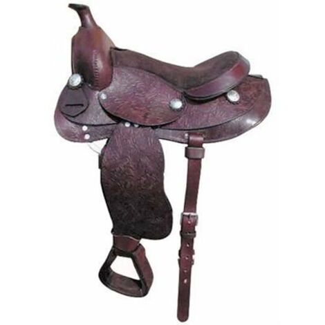 12", London: Sella western in cuoio con ricamo floreale misura pony completa di sottopancia