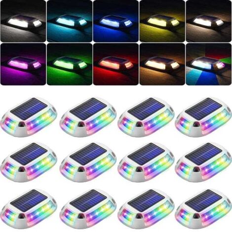 12 luces solares para entradas de vehículos, luces de advertencia solares impermeables IP67, 9 colores de luz, soportan hasta 5 toneladas, adecuadas para muelles.