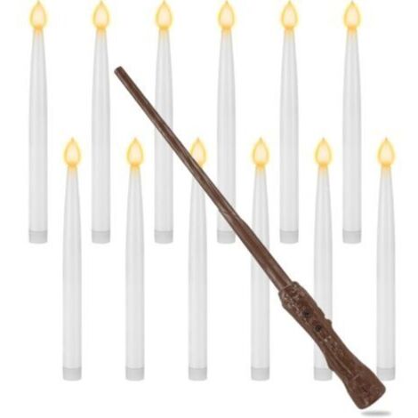 12 magische, schwebende LED-Hängekerzen mit Zauberstab, flammenlose LED-Kerzen, batteriebetriebene Kerzen für Zuhause, Kirche, Party, Weihnachten und als Weihnachtsdekoration