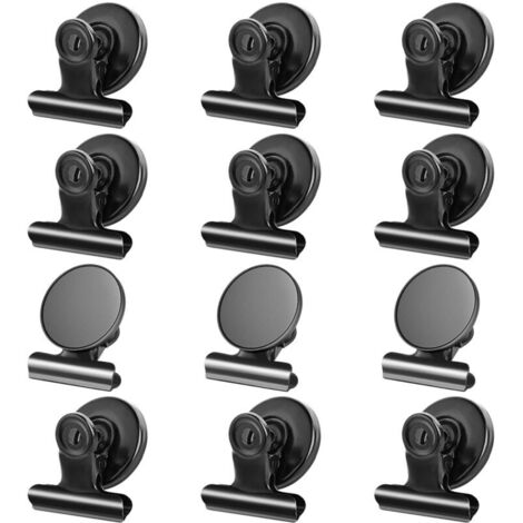 12 magneti da frigorifero, clip magnetiche, resistenti, elenco informativo dettagliato, adatti per casa, ufficio e istruzione (nero, 12)