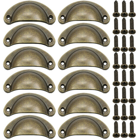 12 maniglie a forma di conchiglia, design vintage semicircolare, per ante di toelette (bronzo).