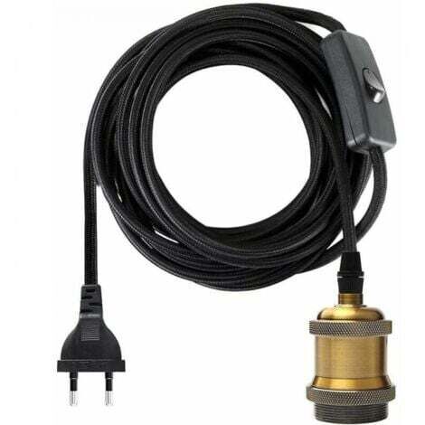 1.2 mètres Douille E27 avec Interrupteur, Fil électrique en Tissu de Câble de pour Douille Ampoule/ Edison retro suspension Luminair/ Lampe Créative, Adaptateur de Lampe ​Vintage Laiton