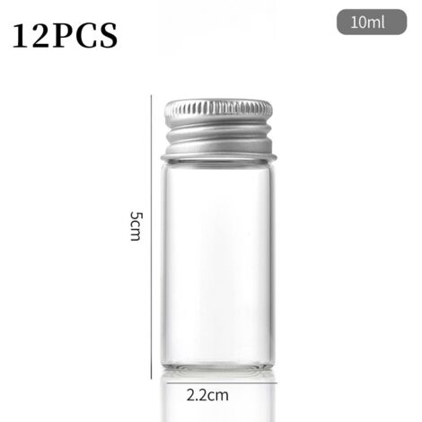 12 mini bottiglie di vetro trasparente - Bottiglie per caramelle, con tappo a vite in alluminio per campioni, piccoli contenitori, regali di nozze, decorazioni (10 ml)