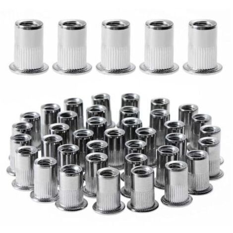 (12 mm × 15 mm) 100 piezas M6 tuercas remachables de cabeza plana con rosca, tuercas remachables roscadas de acero inoxidable, surtido de insertos roscados para rosca de plástico