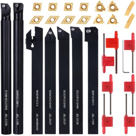 12-mm-Drehwerkzeughalter-Set (7-teilig) + Kornschneider (14-teilig), Set mit 21 Drehwerkzeughaltern.