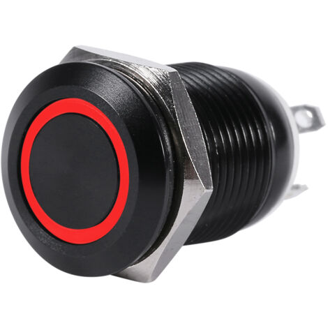 12-mm-LED-Drucktaster, schwarzes Gehäuse, Momentanbetrieb, 2 A