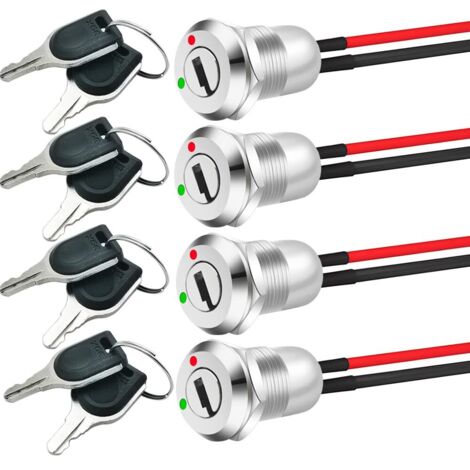 12-mm-Metall-Schlüsselschalter Ein/Aus Vorverdrahteter Schlüsselschalter Dauerschloss-Schlüsselschalter (4er-Pack)
