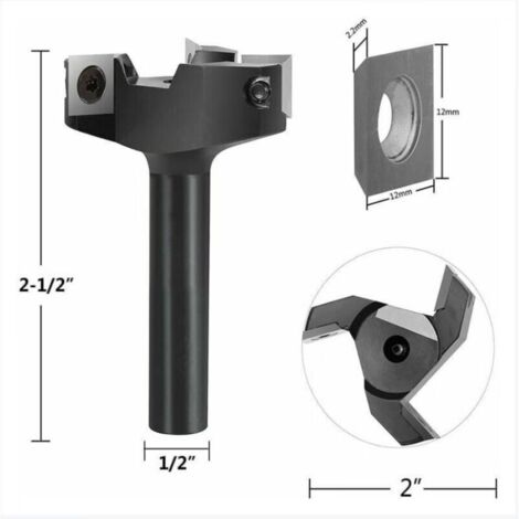 12-mm-Planfräser – 60-mm-Schaft – 60 mm Schnittdurchmesser – 3 Hartmetall-Wendeschneidplatten für Hartholz – Hochwertige Oberflächenbearbeitung