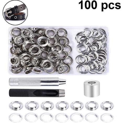 12 mm silbernes Luftauge, 100 Sets, verpackt, schwarzes Locher-Installationswerkzeug, Luftauge, Taschenzubehör, Schnürsenkel, Plane, Metallschnalle