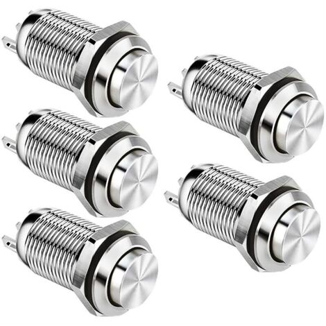 12 mm wasserdichter Moment-Drucktastenschalter Metall-Drucktastenschalter SPST NO Momentschalter 2 A 12 V/24 V/125 V/250 V, 5 Stück (hoher Kopf) –