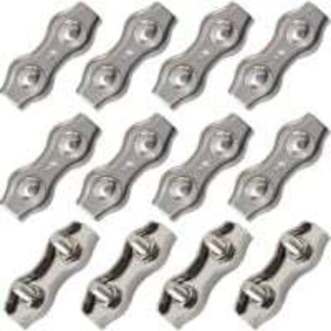 12 morsetti doppi per cavi in acciaio inox, morsetti doppi per cavi, connettori per cavi in acciaio inox, morsetto doppio per cavi, morsetto per cavi M2 per cavi metallici da 1,5 mm, argento