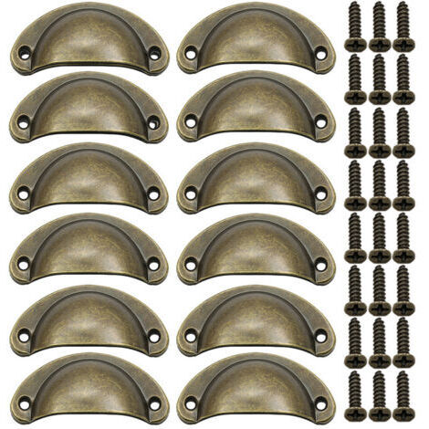 12 muschelförmige Griffe, Vintage-Halbkreisdesign, für Schminktischtüren (Bronze).