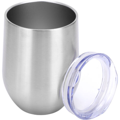 12-oz-Edelstahl-Weinbecher ohne Stiel, doppelwandig isoliert, Deckel mit Strohhalmöffnung, ideal für unterwegs