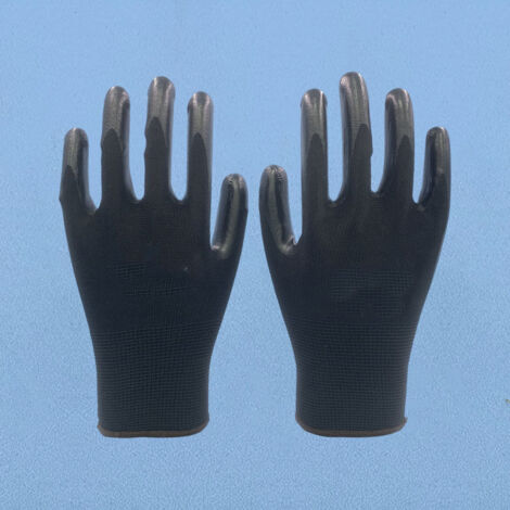 12 Paar ISC H&S Arbeitshandschuhe – PU-beschichtetes Nylon, nahtlos, vielseitig einsetzbar – Schwarz