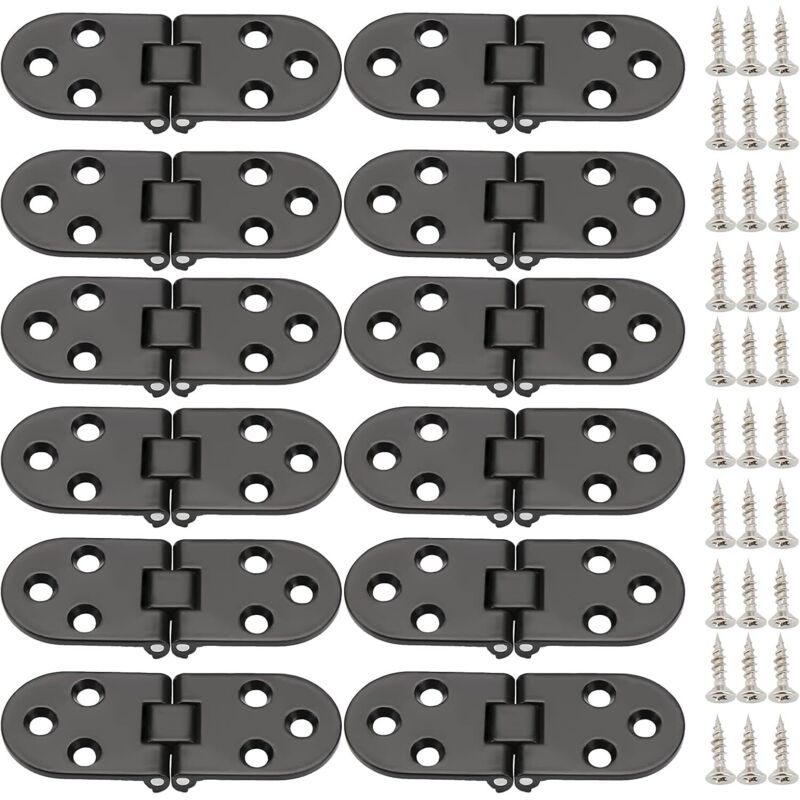 12 Pcs Zinc Alloy Folding Hinges with 180 Degree Round Edge for Folding Door Furniture Table Cabinet - Black