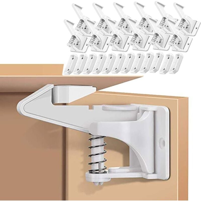 12 Pack Baby Safety Child Cabinet Lock, Baby Safety Latch Cabinet Locks, Invisible Latches, No Tools or Drilling Required, for Door, Drawer, Cabinet,