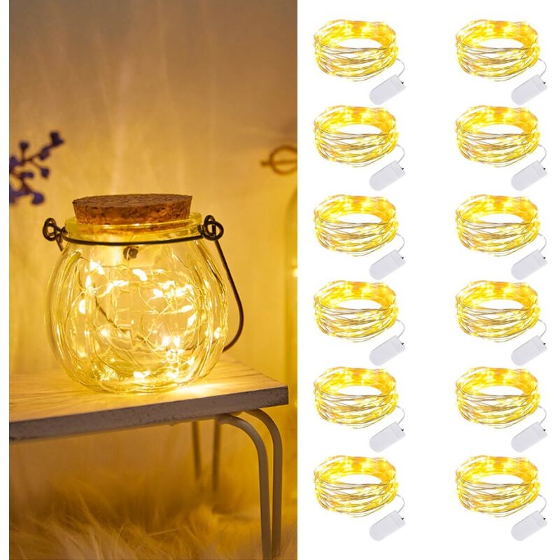 12 Pack Battery Operated Fairy Lights, 2 m 20 LEDs String Lights, Mini Battery Operated LED String Lights for Bottle, Wedding, Party, Christmas