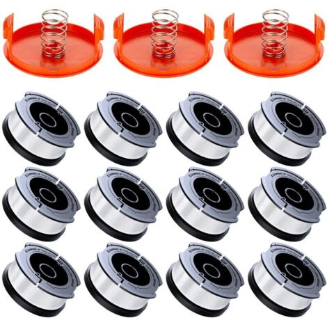 12 Pack Bobine Fil Coupe Bordure Compatible avec Black et Decker Coupe Bordures, A6481 A6485 1.65mm Bobine de Fil Debroussailleuse(12 Fil Coupe Bordure,3 Couvercle,3 Ressort)