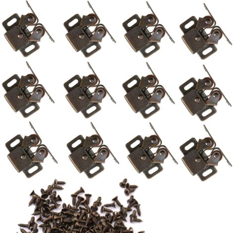12 Pack Double Roller Cabinet Catches Latches for Doors Cupboards Drawers Wardrobe - Bronze