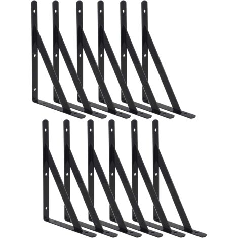 12 Pack Heavy Duty Triangle Shelf Brackets Right Angle Wall Mounted Shelf Supports Black 8"