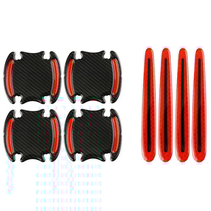 8 pcs (Red) Car Door Handle Scratch Protector, Car Door Handle Sticker Film, 3D Door Handle Stickers with Safety Reflective Strips
