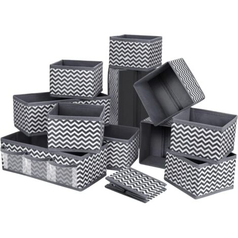 12 Pack Non-Woven Storage Boxes, Foldable Breathable Drawer Storage, Ideal Drawer Organizer for Bras, Socks, Underwear, Ties (Grey)