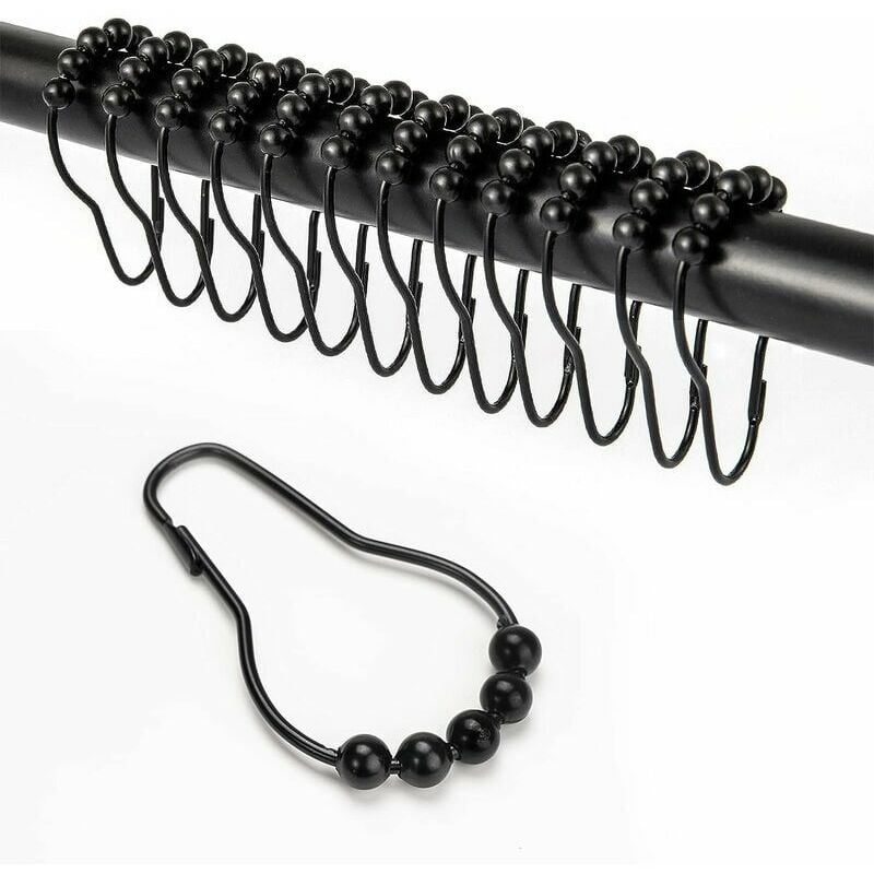 12 Pack Shower Curtain Hooks with Sliding System Stainless Steel for Bathroom Shower Rod (Black)