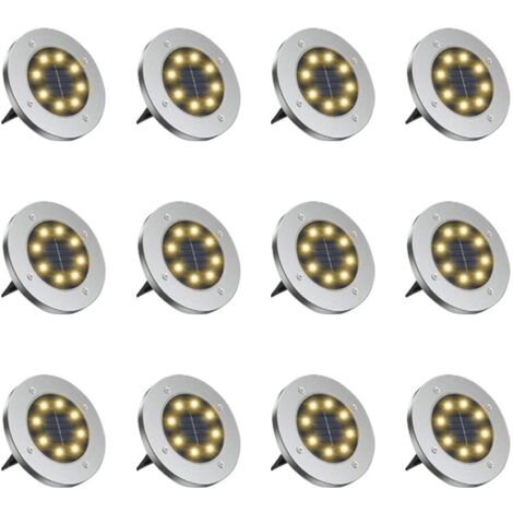 12 Pack Solar Lights, Plastic/Stainless Steel, LED, IP65, Silver