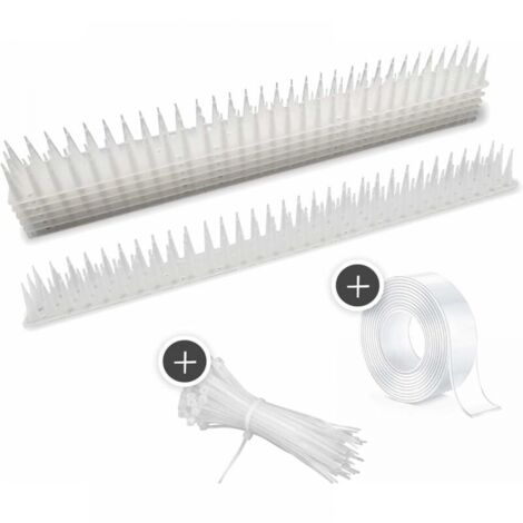 12 Pack (White) - Over 5m - Extra High Spiked Bird Repellent for Balconies, Fences and Roofs - with Waterproof Tape and Zip Ties
