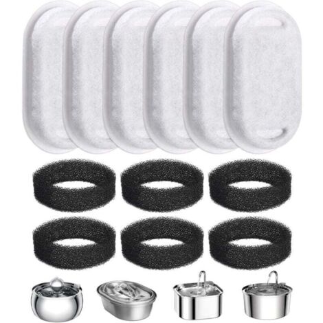 12 Packs Filtre Fontaine Eau Chat, Filtre à Charbon 6 Pièces Et Une éponge en Mousse 6 Pièces, Filtre en Mousse De Remplacement Filtre pour Fontaine à Eau pour Chat.