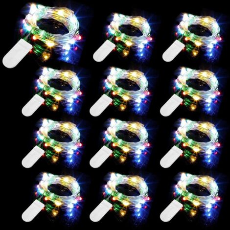 12 Packs Guirlande Lumineuse à Pôles, 20 LEDs 2M Cuivre Guirlande Lumineuse,IP65 Étanche Fil d'Argent Lumière d'Atmosphère Multicolore pour Décoration de Noël Fête Mariage Jardin Patio Pelouse Maison-