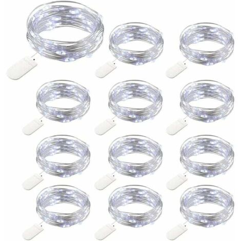 12 Packs Guirlande Lumineuse à Pôles, 20 LEDs 2M Guirlande Lumineuse en Cuivre,IP65 Étanche Fil d'Argent Blanc Froid Atmosphère Lumière pour Décoration Fête de Noël Mariage Jardin Patio Pelouse Maison
