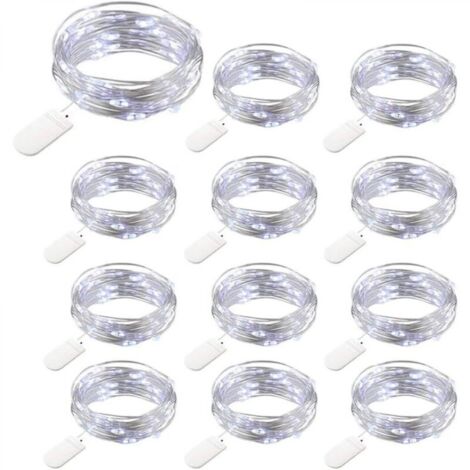 12 Packs Guirlandes Lumineuses à Piles, 20 LEDs 2M Guirlande en Cuivre, IP65 Étanche Argent Fil Blanc Froid Ambiance Lumière pour Décoration Noël Fête Mariage Jardin Terrasse Pelouse Maison