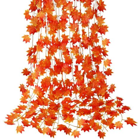 12 Packs of Artificial Autumn Leaves Garland Hanging Vine Thanksgiving Decoration for Family Wedding Fireplace Party