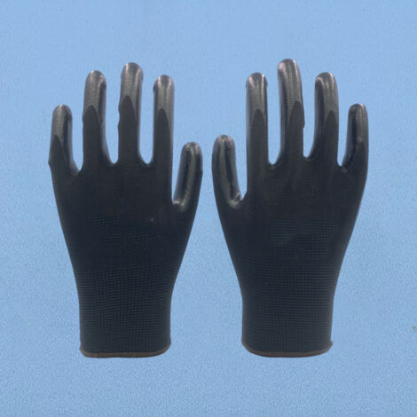 12 paia di guanti da lavoro di ISC H&S - Nylon, rivestiti in PU, senza cuciture, versatili - Nero