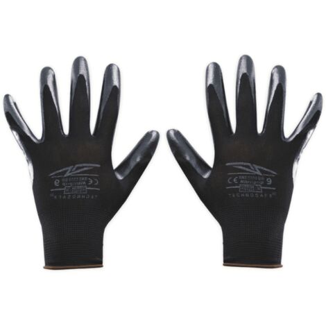 12 PAIA DI GUANTI DA LAVORO SPALMATI NYLON NITRILE GUANTO COPPIA NERI 02BB TAGLIA 10